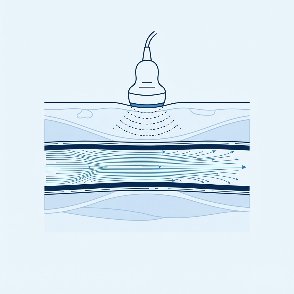 Ilustração científica do procedimento — Doppler vascular